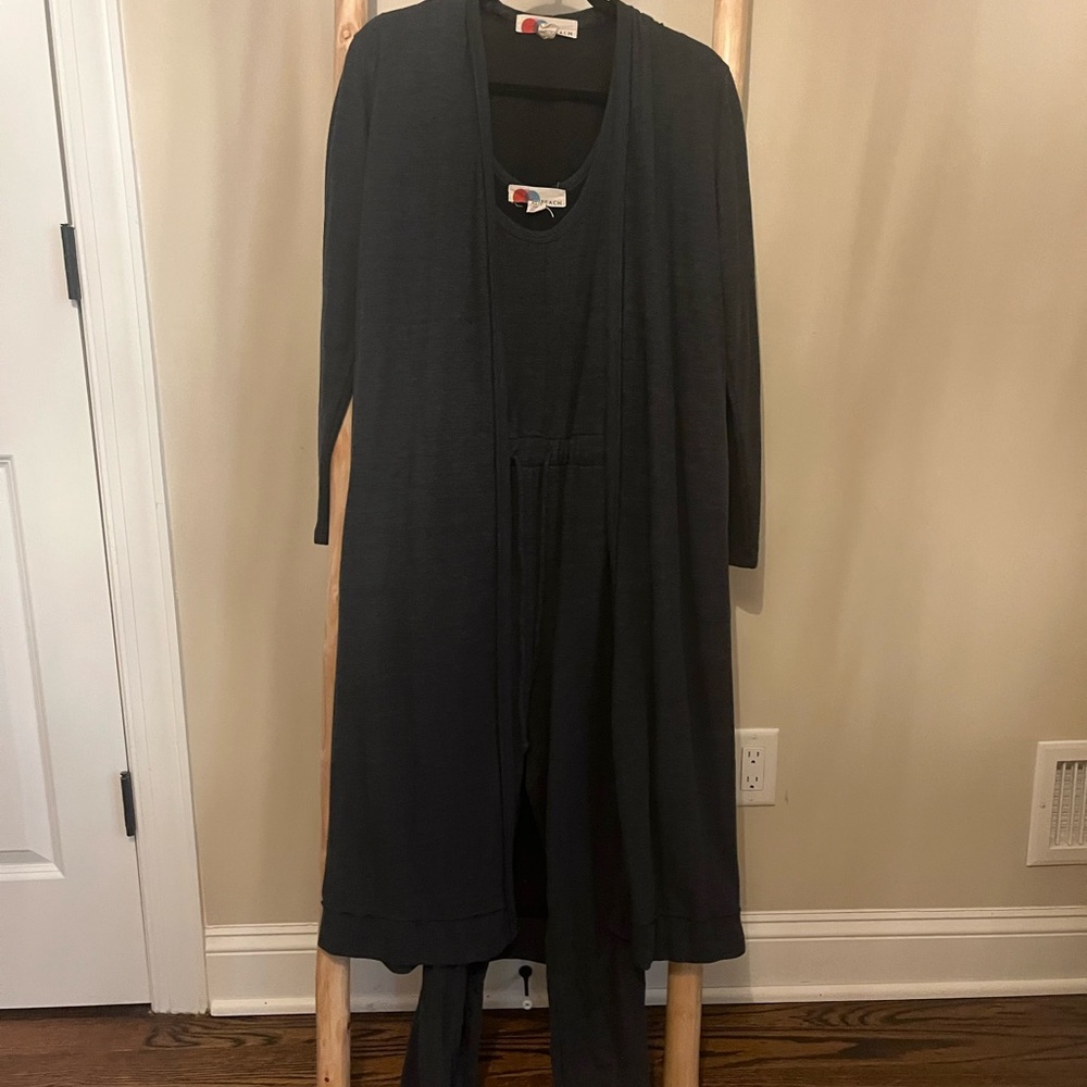 Free People Beach charcoal grey Long Cardigan and Jumpsuit Set (2 piece set)